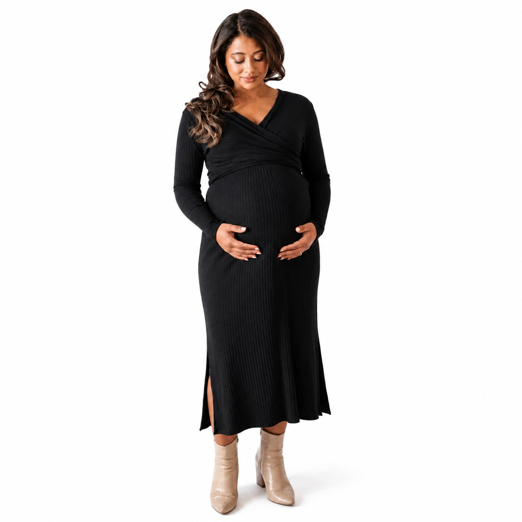 Sophie Rib Long Sleeve Dress | Black
