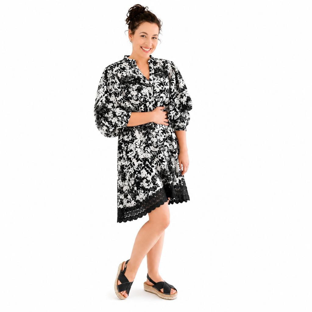 The Dahlia Short Dress - Monochrome Floral