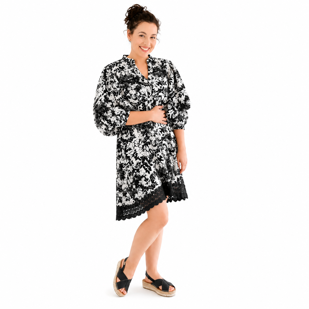 The Dahlia Short Dress - Monochrome Floral