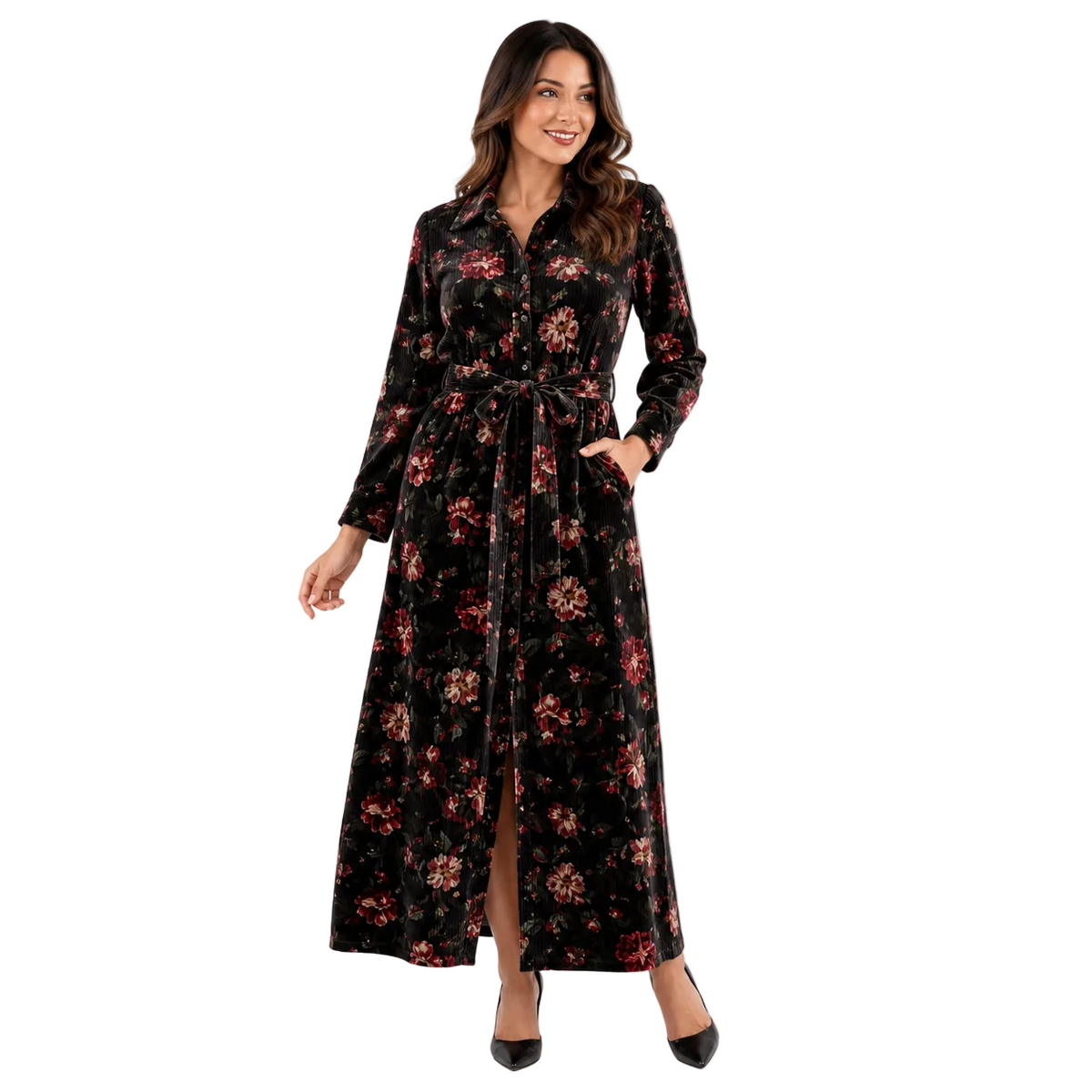 Vintage Velvet Corduroy Floral Dress