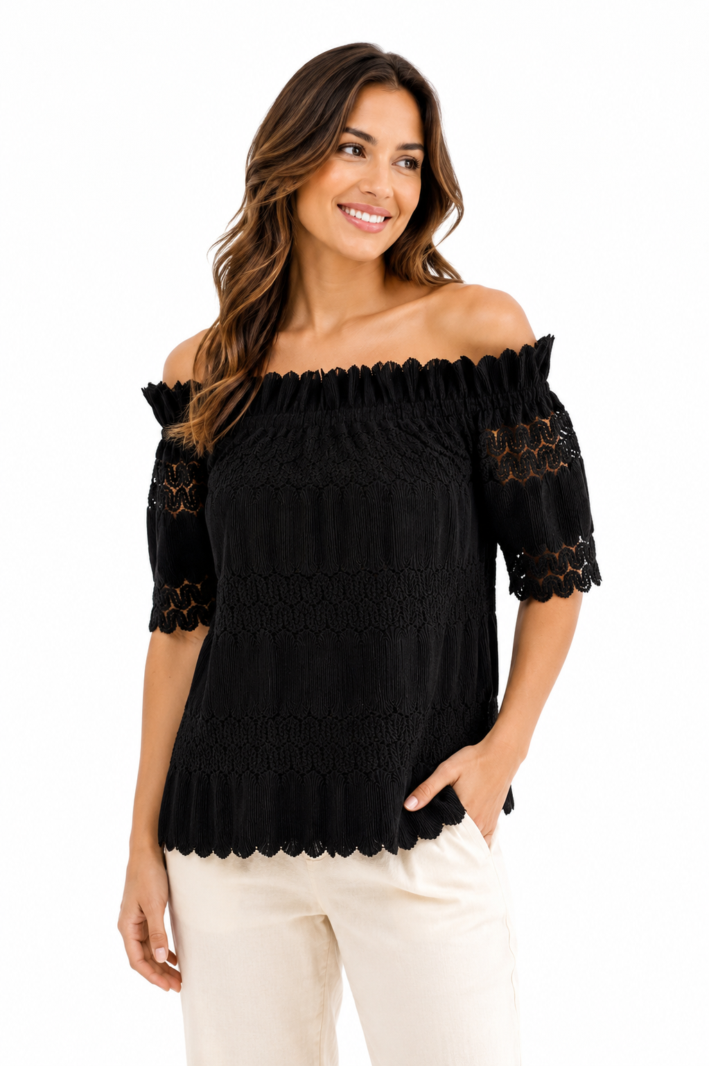 The Becca Cut-Out Lace Top | Black