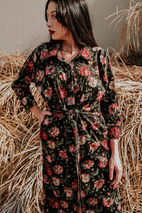 Vintage Velvet Corduroy Floral Dress