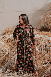 Vintage Velvet Corduroy Floral Dress