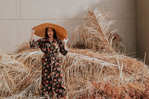 Vintage Velvet Corduroy Floral Dress